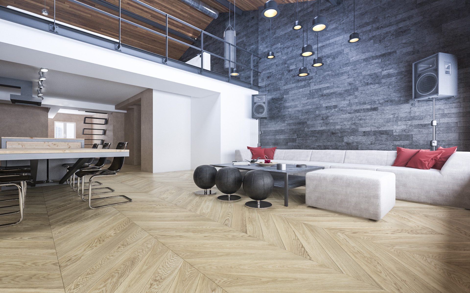 Parchet FertigDeska Chevron Oak Color Alabastro