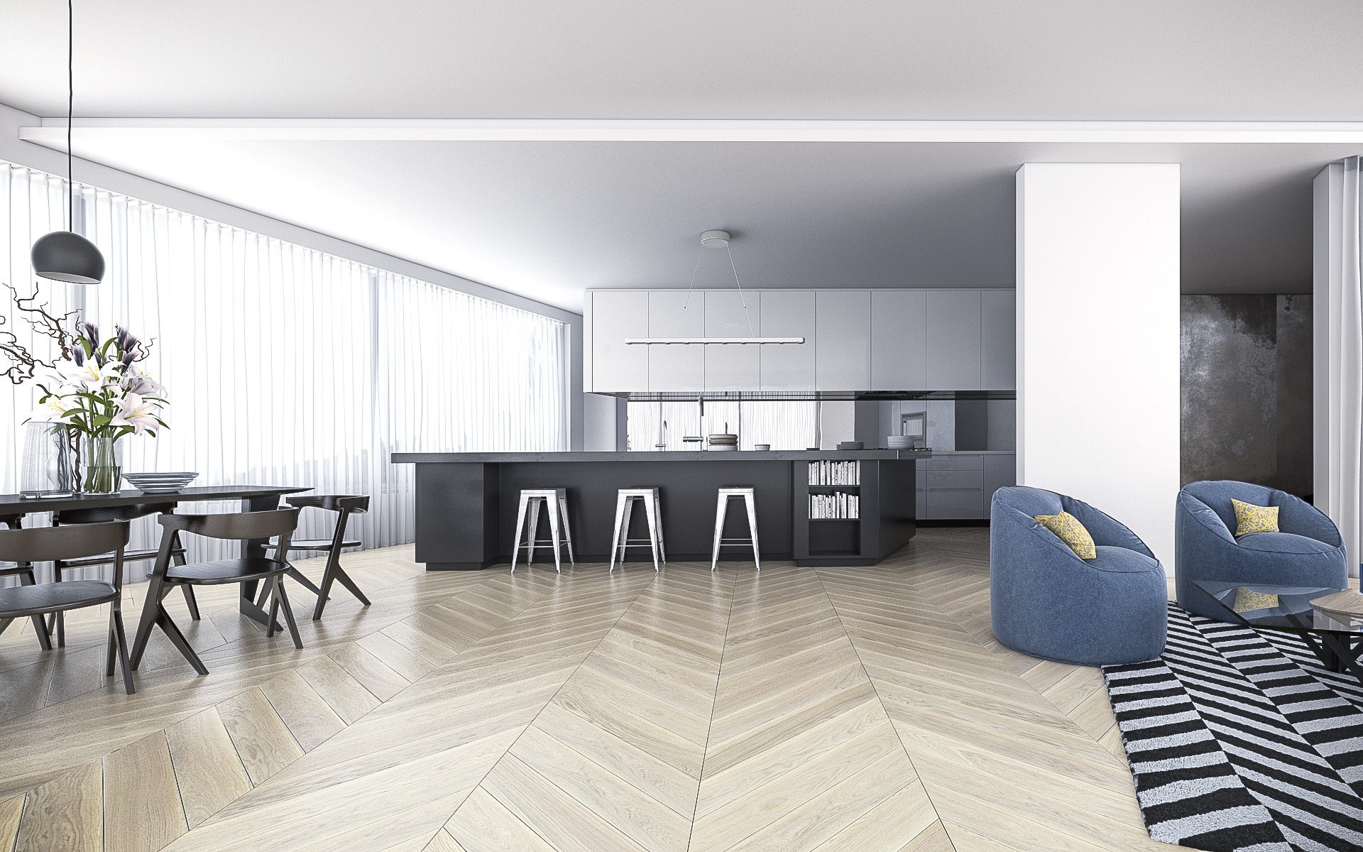 Parchet FertigDeska Chevron Oak Color Bianco